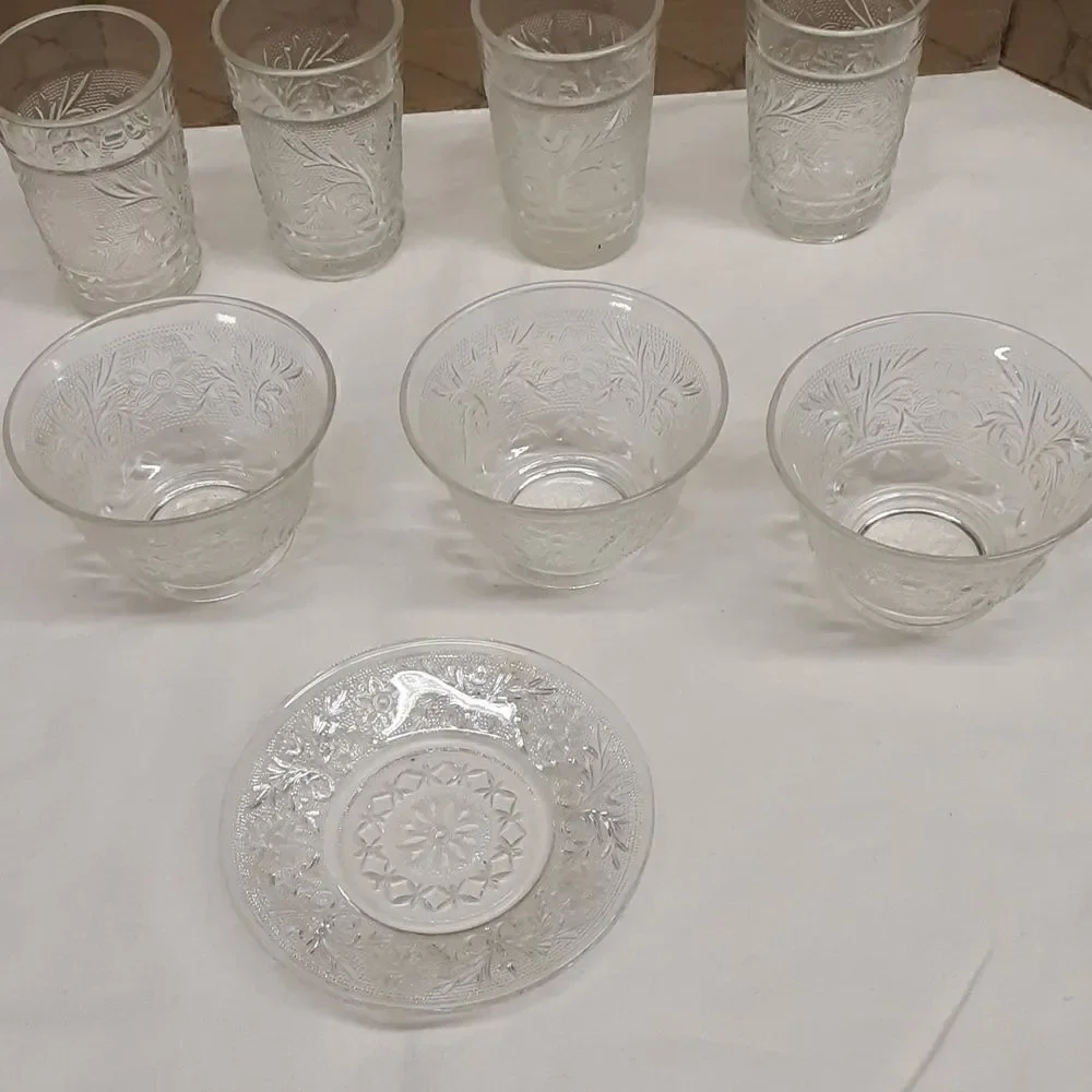 8 pc.bundle‎ vintage Anchor MCM Hocking clear depression glass tumblers, & more